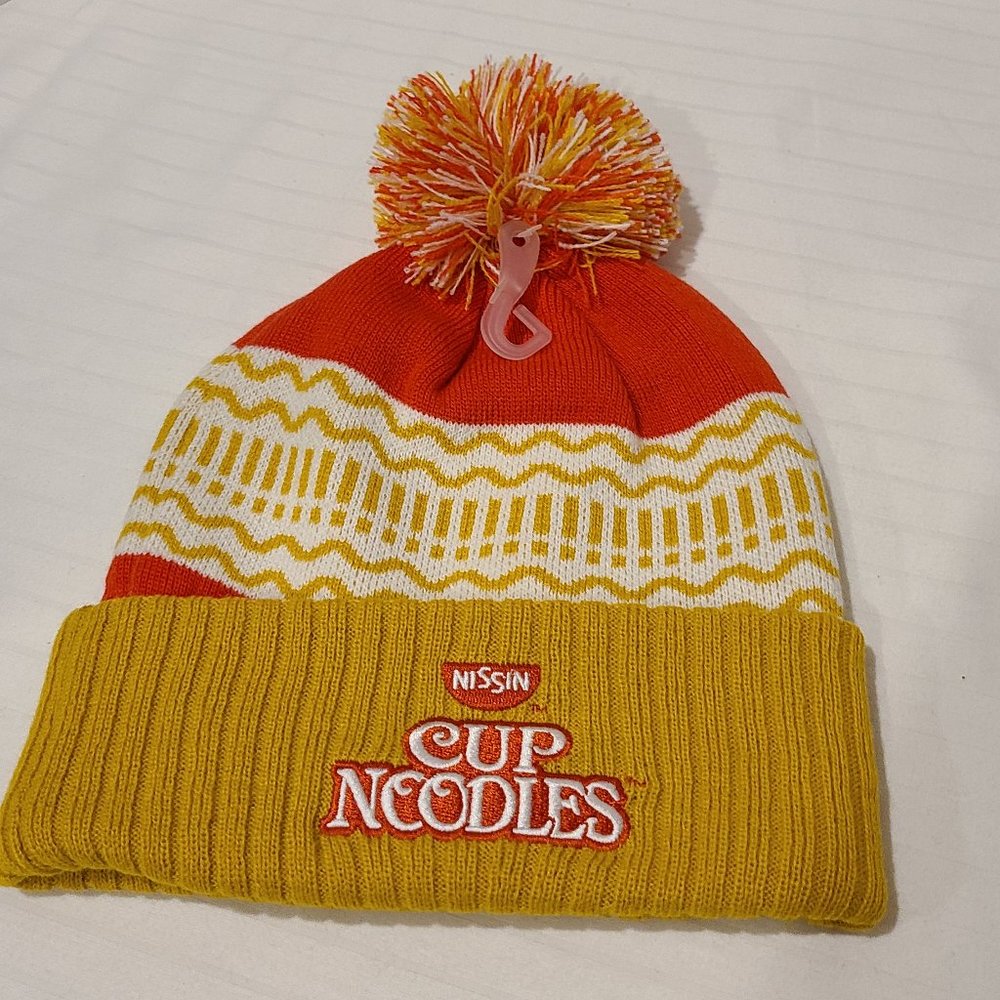 Adult Nissin Cup Of Noodles Pom Knit Hat-Beanie-Cap-Winter-curry Yellow-NWT-OSFM